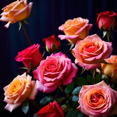Pink roses against dark background, floral bouqeut for romance and love