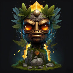 Ancient cartoon totem character illustration on black backround