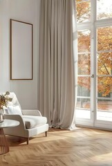 Home Mockup Featuring Contemporary Minimalist Living Room Interior. Presented in 3D Render. Made with Generative AI Technology