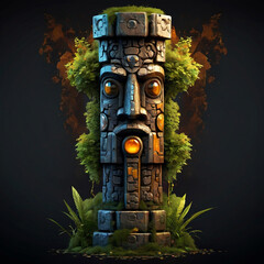 Ancient cartoon totem character illustration on black backround