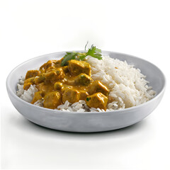 Exquisite Rice and Curry Platter: A Key to High-Quality Gastronomy (PNG Format)