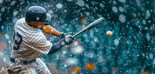 Baseball player hitting a home run in a dynamic game - obrazy, fototapety, plakaty