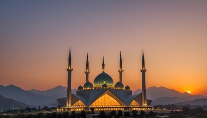 Sunset View of The Beautiful Mosque - obrazy, fototapety, plakaty