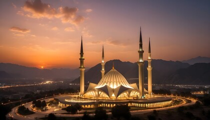 Sunset View of The Beautiful Mosque - obrazy, fototapety, plakaty