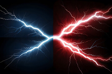 The opposition concept is represented by a lightning bolt, with red and blue colours denoting a confrontation or struggle design.