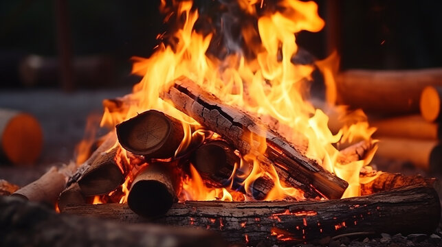 slow motion video illustration of burning wooden logs in fireplace