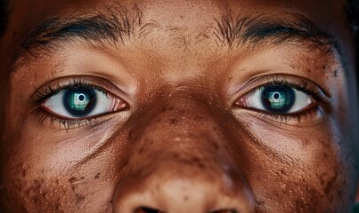 Close-up on the eyes of a male teenager athlete with sweats showing power - obrazy, fototapety, plakaty