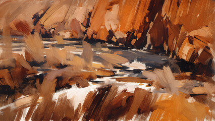 Beautiful desert canyon, Loosely abstract painting, Stylized digital art painting.