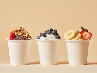 paper white cups mockup with different types of food inside