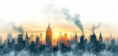 Fotobehang Aquarelschilderij wolkenkrabber Abstract watercolor cityscape with industrial smoke
