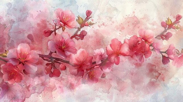 Blooming cherry blossoms, watercolor style