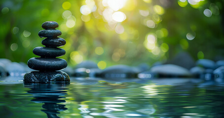 Obraz na płótnie Canvas Zen stones balanced in serene water