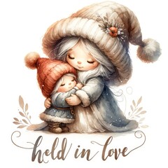 Fototapeta premium An endearing illustration of a mother gnome embracing her child, with 