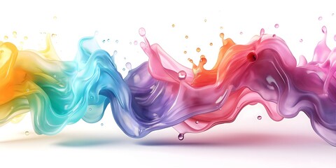 Abstract background, Transparent slime drops rainbow gradient 3D illustration, slow flow, layer by layer, transparent liquid effect, white background