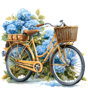 Watercolor of a yellow bicycle with flower waterclor