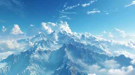 Majestic mountains standing tall against a vivid blue sky, showcasing the breathtaking grandeur of nature's wonders. - obrazy, fototapety, plakaty