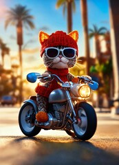 Cute cat ridding on motorbike