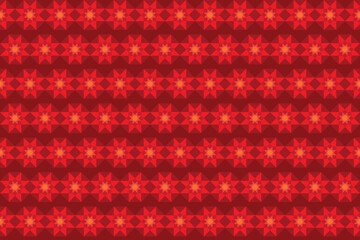 Illustration pattern, Abstract Geometric Style. Repeating of abstract red flower in red octagon on deep red background.