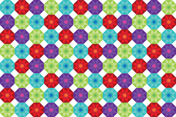 Illustration pattern, Abstract Geometric Style. Repeating of abstract multicolor flower in octagon on white background.