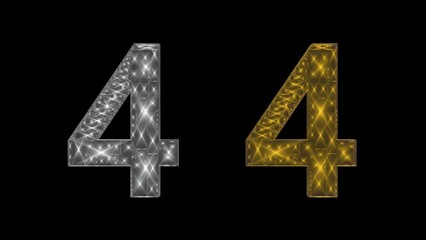 Beautiful illustration of silver and golden number 4 on plain black background