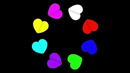 Beautiful illustration of colorful paper hearts circle on plain black background