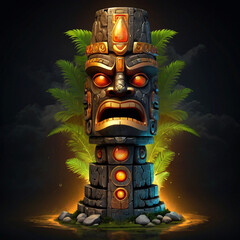 Ancient cartoon totem character illustration on black backround