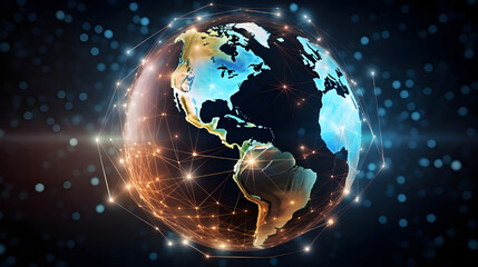 Fototapeta na wymiar digital world, centered on America, enables global connectivity, high-speed data transfer, cyber technology, information exchange, and international communication.