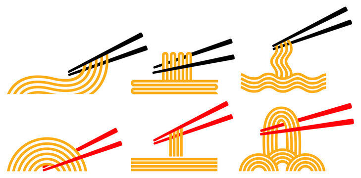 Set vector noodles with chopstick icon logo. ramen spaghetti symbol design illustration