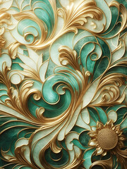 abstract background with flowers, green jade and gold texture, artistic pattern, Wall Art for Home...