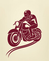 Design of a motorcyclist on a motorcycle. Flat graphics of one color.