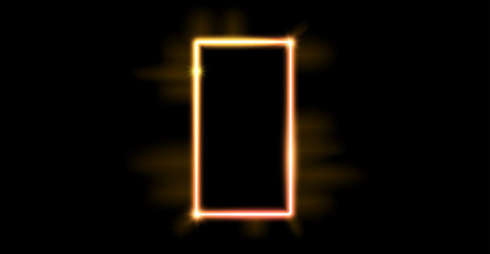 recommend clip art: Glowing neon rectangular frame. Golden yellow shining border. Neon light portal door concept. Gold rectangular border with flares. Morden Design element for poster, banner, game. Vector
