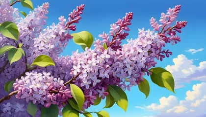  Blooming lilac flowers on a tree with the blue sky © Zulfi_Art