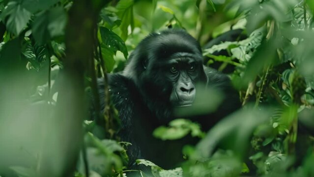 Mountain gorilla in the forest. 4k video animation
