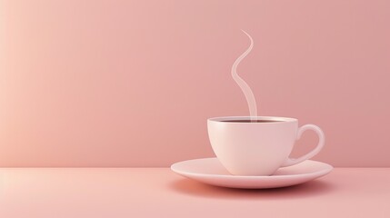 A 3D coffee cup icon with steam rising, on a pastel mocha background