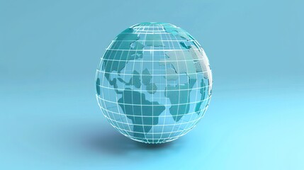 A 3D globe icon with digital grid lines, on a pastel indigo background