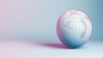 Fototapeta na wymiar A 3D globe icon with digital grid lines, on a pastel indigo background