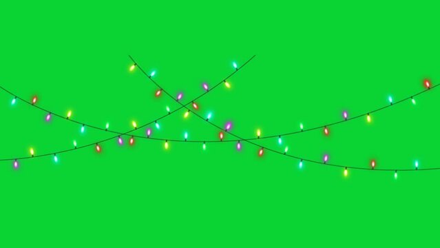 Light Garland, Stock Overlay 4k Video, of the elements with the alpha channel, 3D abstract light motion loop animation, Chroma key, celebration concept, Christmas animated green screen background