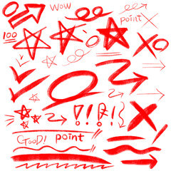 빨간색 색연필 화살표 노트 필기 PPT 파워포인트 채점 별 체크 엑스 