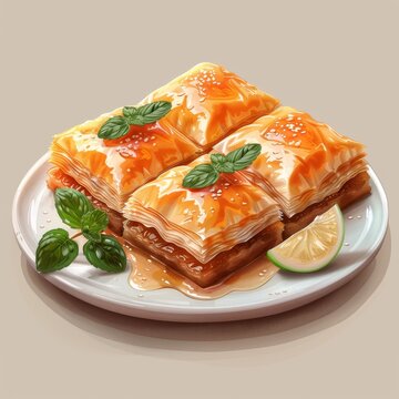 Flat Design, Baklava Delicious Food Illustration, Vector Style.