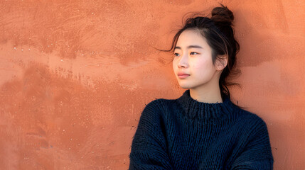 Portrait young asian woman outdoors