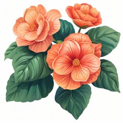 Flat Design, Beautiful Begonia Flower Illustration, Vector Style.