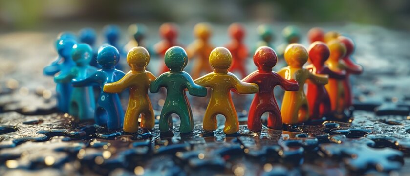 Team members join forces to complete a 3D rendered puzzle, teamwork in action