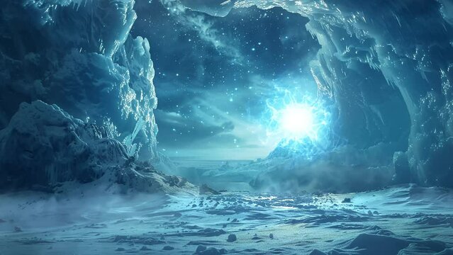 cinematic shot ethereal phenomenon emerges within the ice. seamless looping overlay 4k virtual video animation background