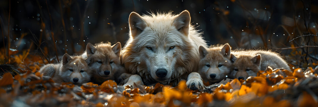  Heartwarming Moment of White Alpha Female Wolf and Her Pups,
Wolf design clipart HD 8K wallpaper Stock Photographic Image
