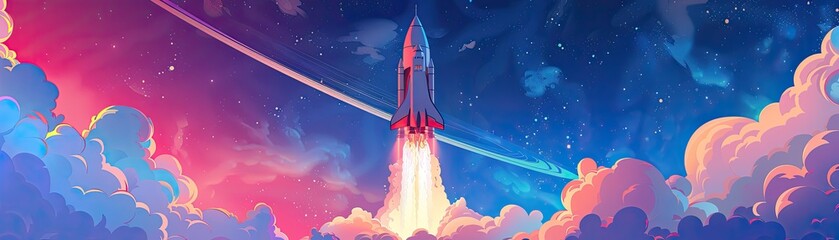 An illustration of a rocket launching into space symbolizing ambition and the drive to succeed - obrazy, fototapety, plakaty