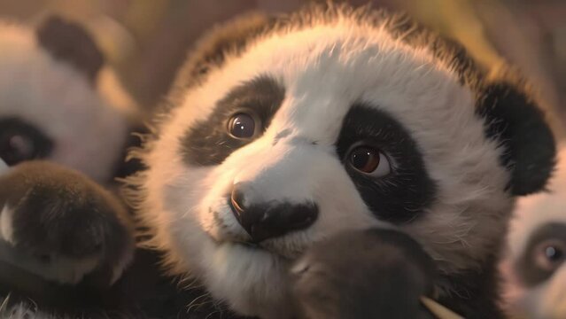close up baby pandas cubs. 4k video animation