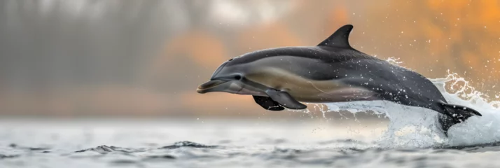 Foto op Plexiglas Bottlenose Dolphin (Tursiops truncatus) Jumping Out of Water, Playful bottle nosed dolphin jumping in blue water   © MAamir