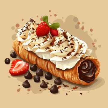 cannoli dessert with strawberries and chocolate clip art preview