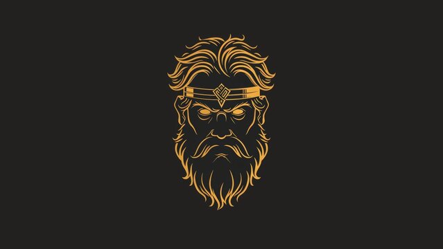 A simple, minimal design depicting the Greek god Zeus, few colors, black background