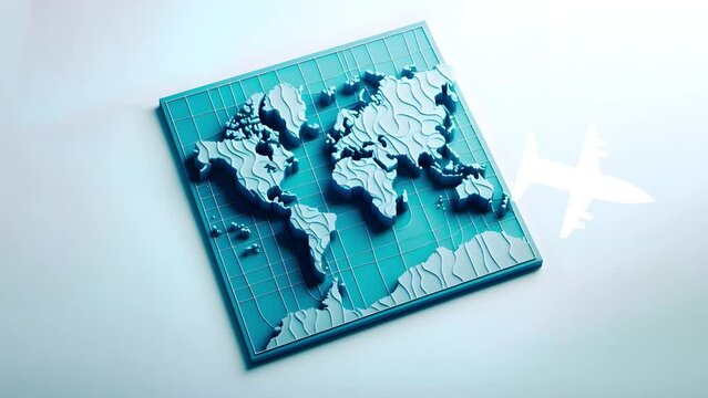 A plane flying over world map